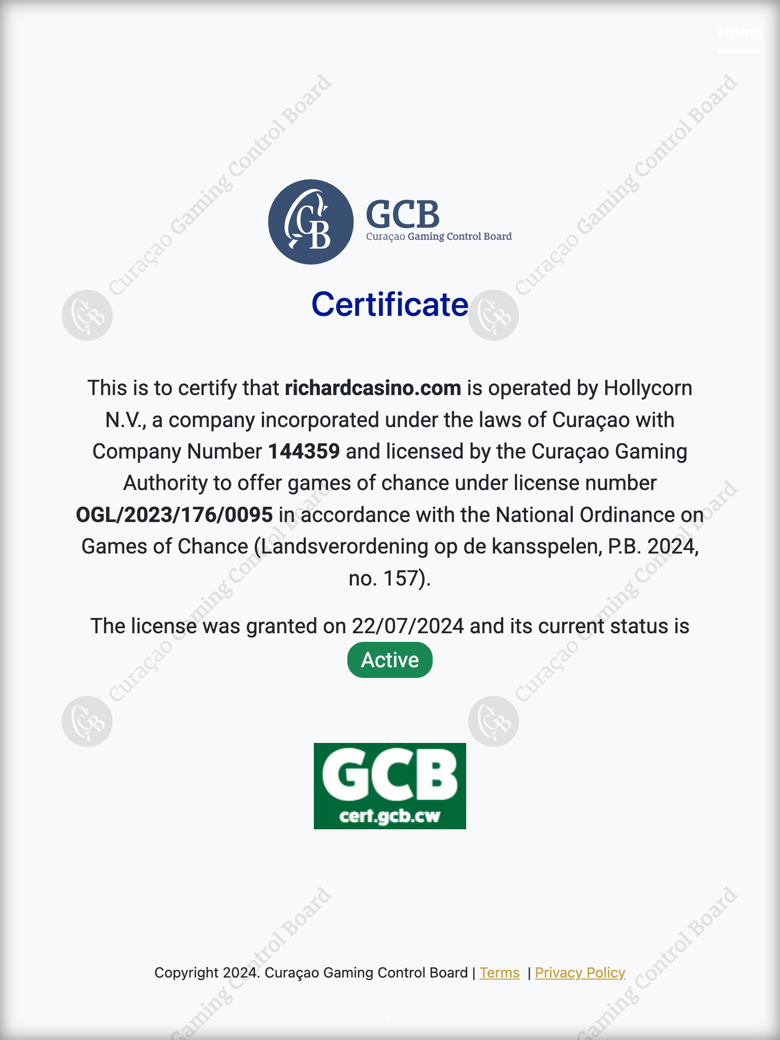 Richard Casino Licence